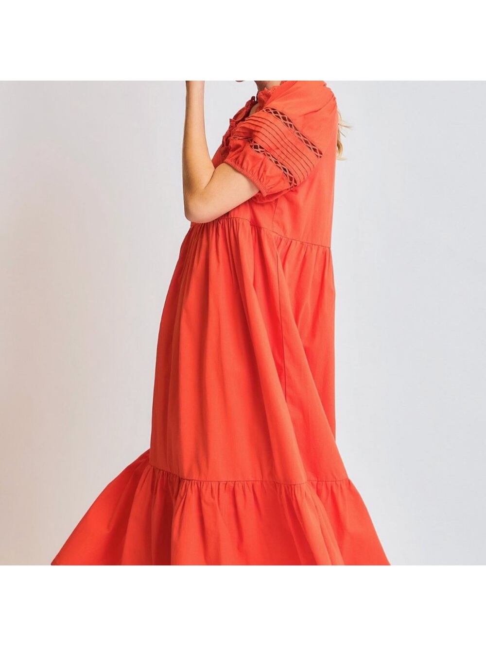 Umgee Short Sleeve Lace-Trim Ruffled Midi Dress - Picture 2 of 5
